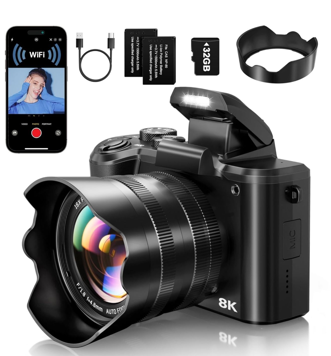 8K Digital Cameras for Photography Autofocus 88MP WiFi Vlogging