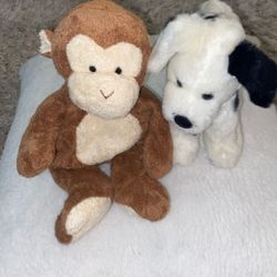 Two Stuffed Animals. Dog and Monkey 