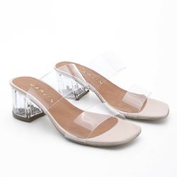 Marjin Women's Beige Transparent Band and Transparent Heeled Shoes