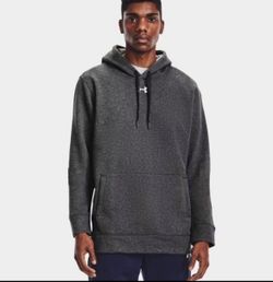 Men's Size XL Under Armour Hustle Fleece Hoodie, Carbon Heather/White, NEW