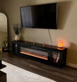 Dark Brown TV Stand with Electric Fireplace
