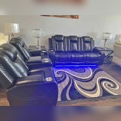 2PC Movie couch set Power recliner sofa and loveseat Black color