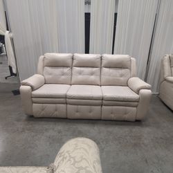 Light Tan Leather Three-Seat Couch with Rolled Arms