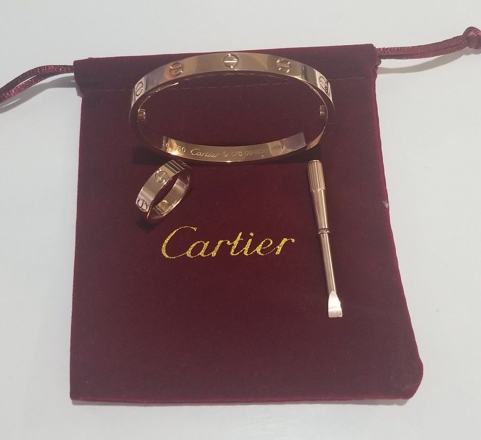 Cartier rose gold bracelet bangle set ring