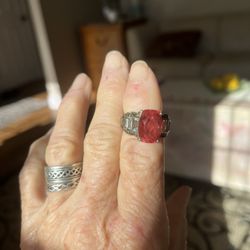 Papaya Quartz And White Topaz Ring