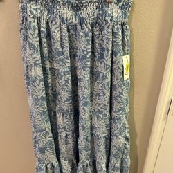 Caleoas Blue And White Vine Pattern Maxi Skirt, NEW, Size L
