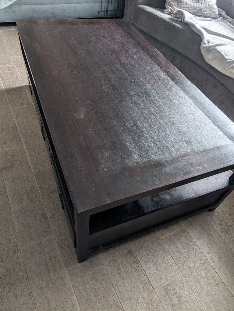 Large Rectangular Espresso Coffee Table with Drawers