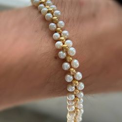 Jewelry 14k solid gold macaron  pearls bracelet 7.50” 9.00mm 7.10g