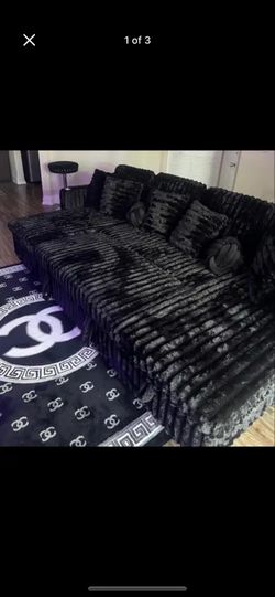 Brand new in box thick corduroy couch black with chaise storage and pull out bed