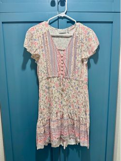 pink, blue and grey floral mini dress