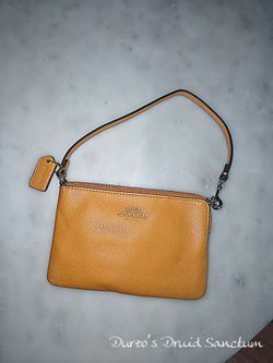 Coach Pebbled Leather Corner Zip Wristlet Mustard Yellow Pouch Wallet