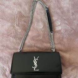 Ysl Sunset Bag Crossbody Purse Black Leather Silver Hardware 
