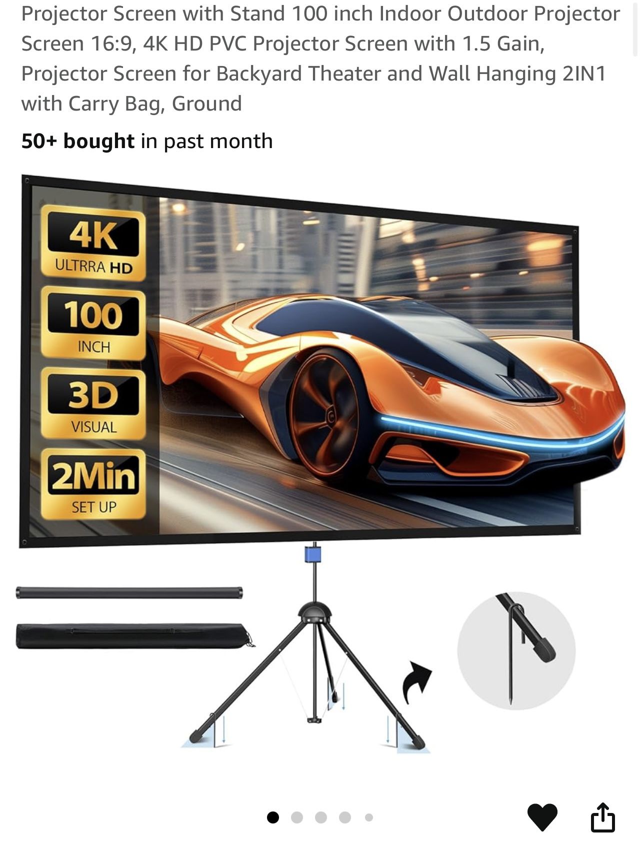 Projector Screen with Stand 100 inch Indoor Outdoor Projector Screen 16:9, 4K HD PVC