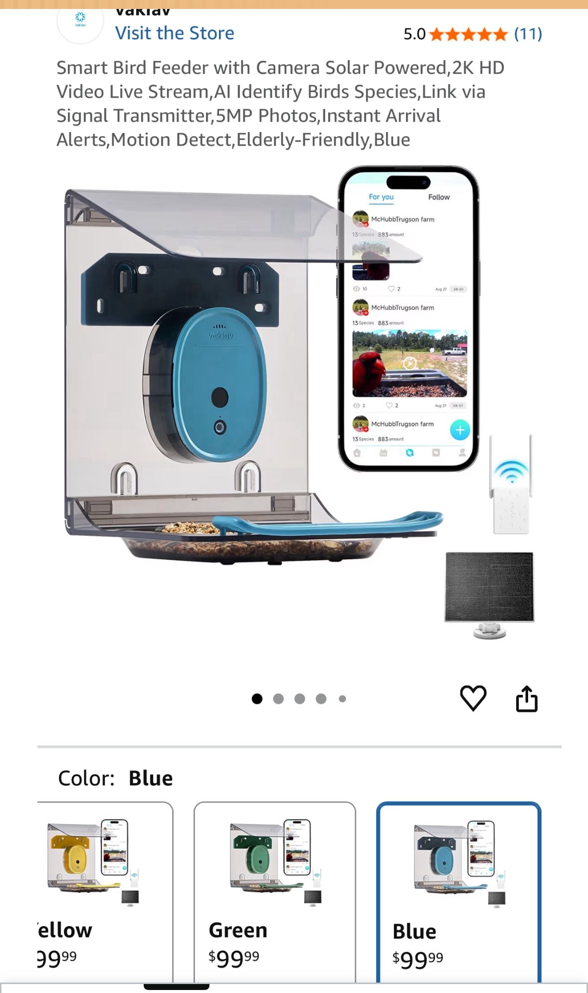 New! Smart Bird Feeder with Camera Solar Powered,2K HD Video Live Stream,AI Identify Birds Species,Link via Signal Transmitter,5MP Photos,Instant Arri