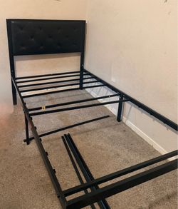 (2) Twin size Metal Bed Frame with Faux Leather Headboard