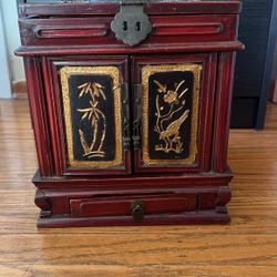 Antique Korean Rosewood Jewelry Box Mirror
