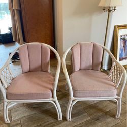 2 Vintage Pink Wicker Chairs 