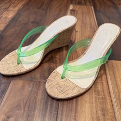 NEW Jessica Simpson Green Transparent Wedge Sandals – Size 8.5M