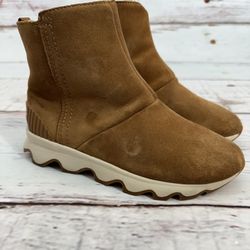 Sorel Kinetic Short Brown Suede Zip Boots Womens Size 6 Waterproof NL3128-224