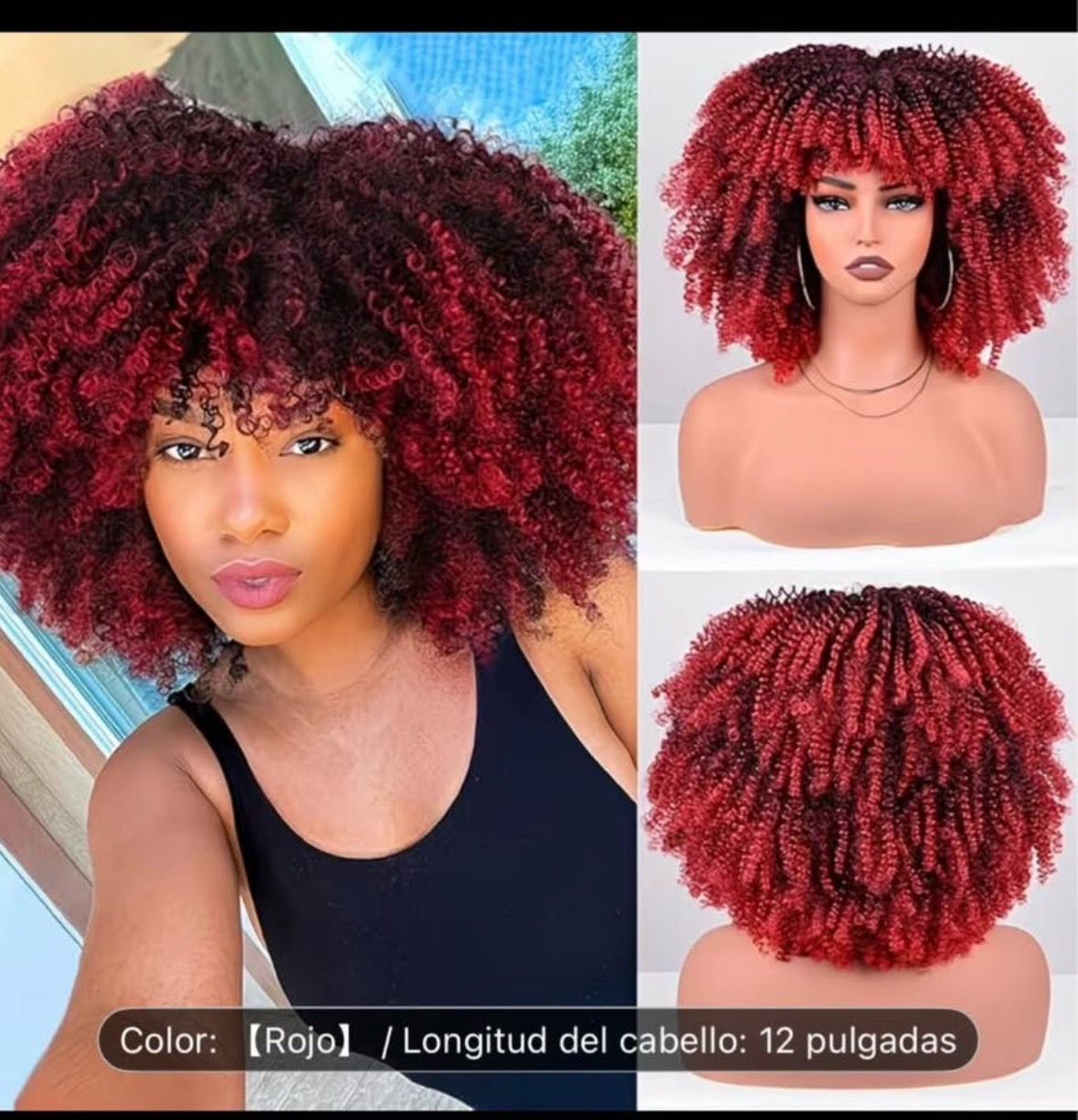 Afro Kinky Curly Wigs with Bangs, approximately 280 g per unit