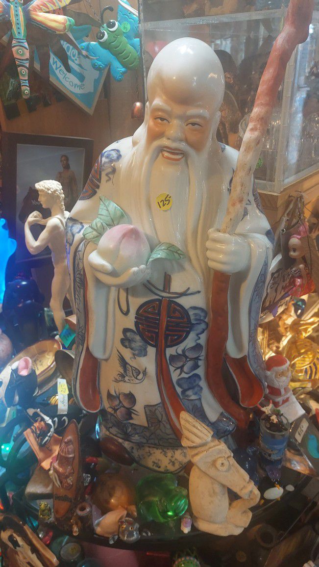 Large Colorful Porcelain Oriental Statue 