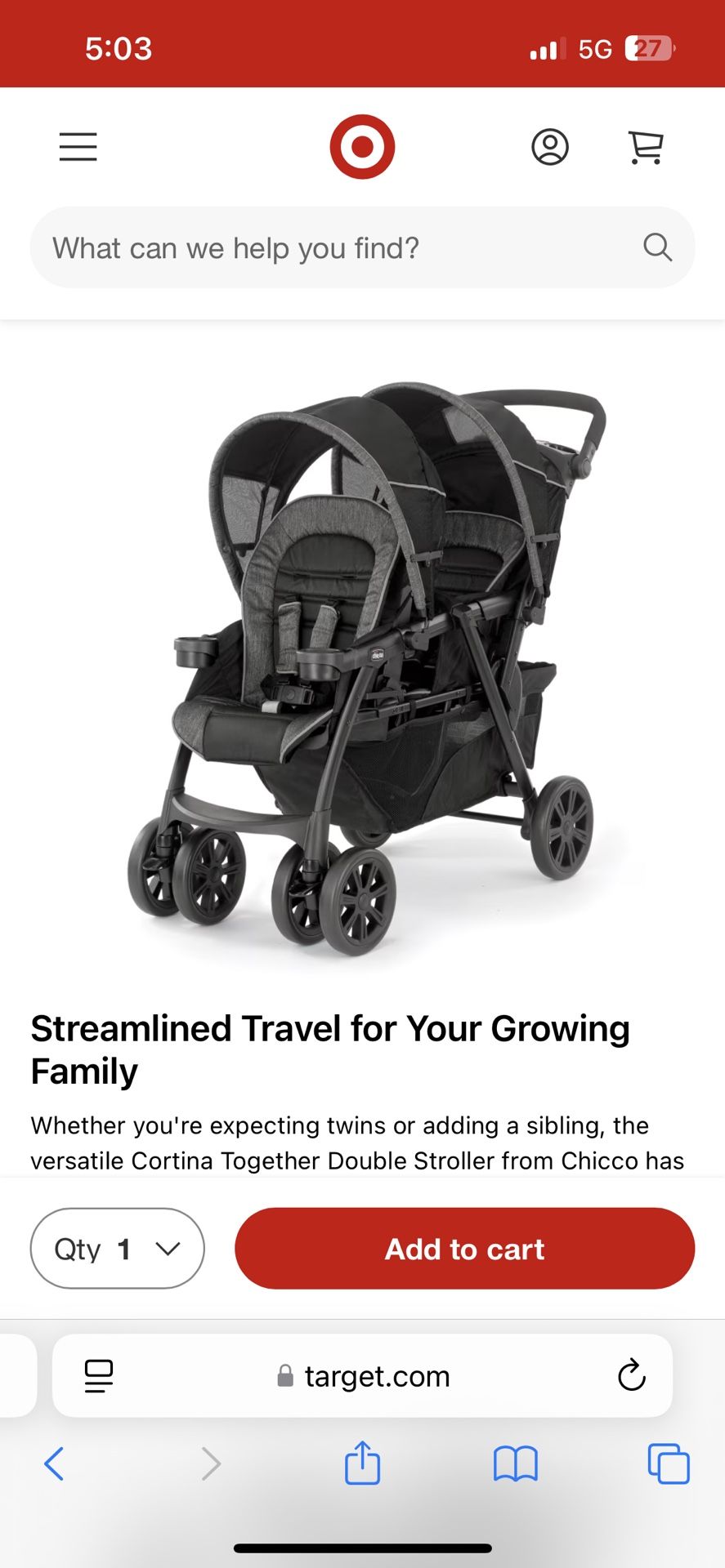 Chico Double Stroller Fits 2 Infants Seats