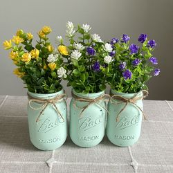 Chalk Painted & Distressed Mason Jar Vases 3 For $18
