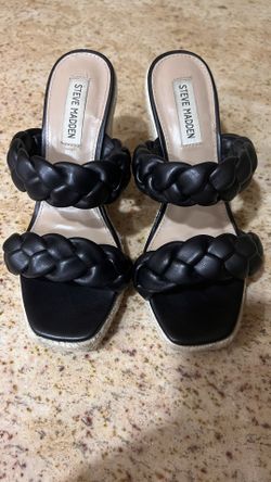 STEVE MADDEN Mirabelle Wedge Slide Sandals Black Size 7.5