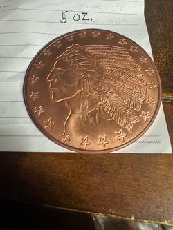 5 oz Copper Round Indian Head Design
