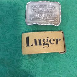 Vintage Luger Solid Brass Belt Buckle & Vintage Levi Strauss Belt Buckle