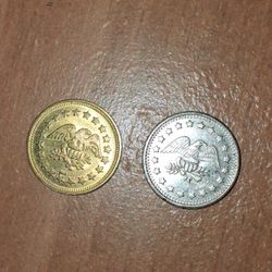 Two Vintage No Cash Value Eagle Tokens. 