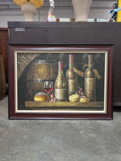Tuscan Still Life Framed Painting with Wine Motif