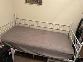 White metal bed frame