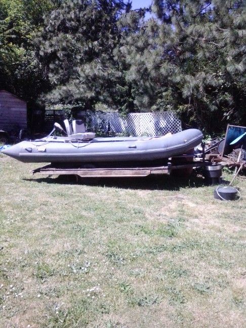 Solid Wood Bottom 14 Ft Raft With Trolling Motor Trailer Optional