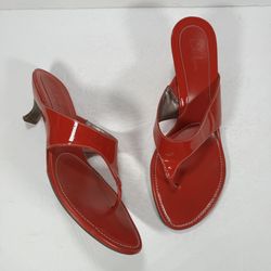 Cole Haan Y2K Red Patent Leather T Strap Thong Flip Flop Kitten Heel Sandals 10B