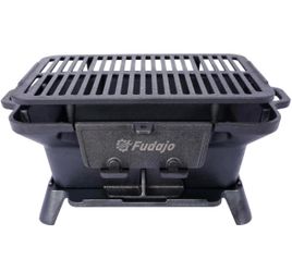 New Cast Iron Hibachi Grill Portable Charcoal BBQ Outdoor Cooking Durable Tabletop Skillet Cooker