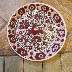 Nassos Rodos-Hellas Greece Plate CERAMIC  6” Round Handmade Deer Pottery Red
