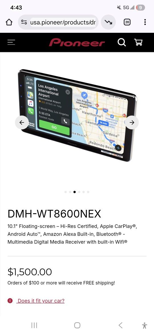 Pioneer 10 Inch Screen Android/apple Compatible
