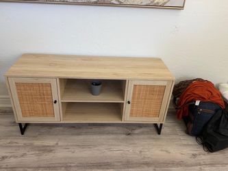 Wood and Rattan TV Stand Media Console