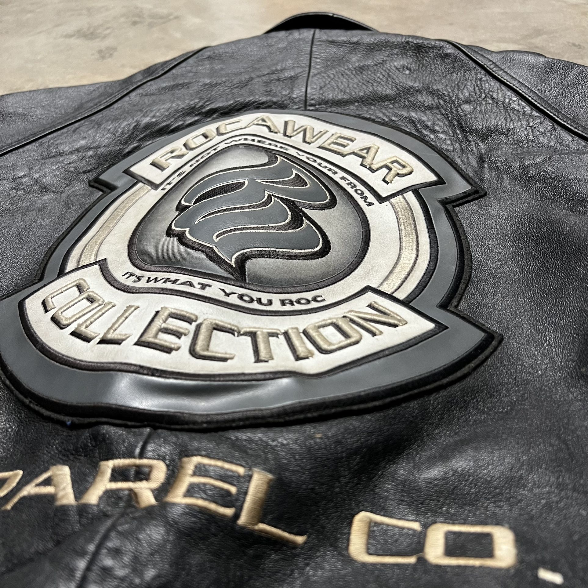 Vintage 2000's Y2K Rocawear Apparel Co. Jay Z Embroidered Leather