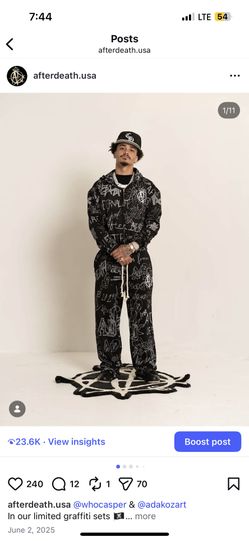 Afterdeath.usa Black Grafitti flare sweatsuits  Oversized pants with a cropped hoodie