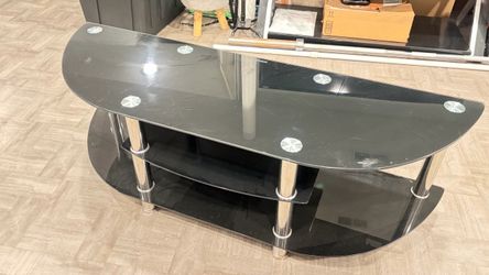 3-Tier Black Tempered-Glass TV Stand
