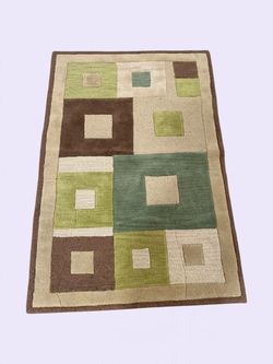 Hand-Tufted 3x5 Green & Brown Geometric Rug
