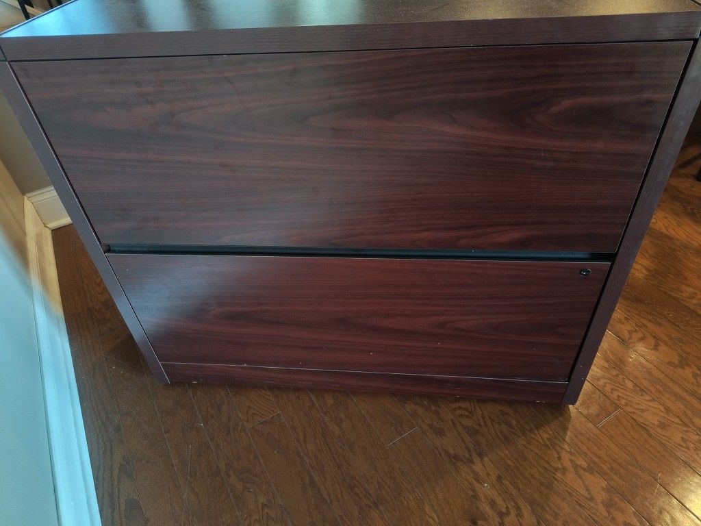 2- Drawer Mahogany Wood Colored Filing Cabinet