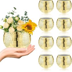 8 PCS Disco Ball Vase,Glass Disco Ball Planter Candle Holder Vase 
