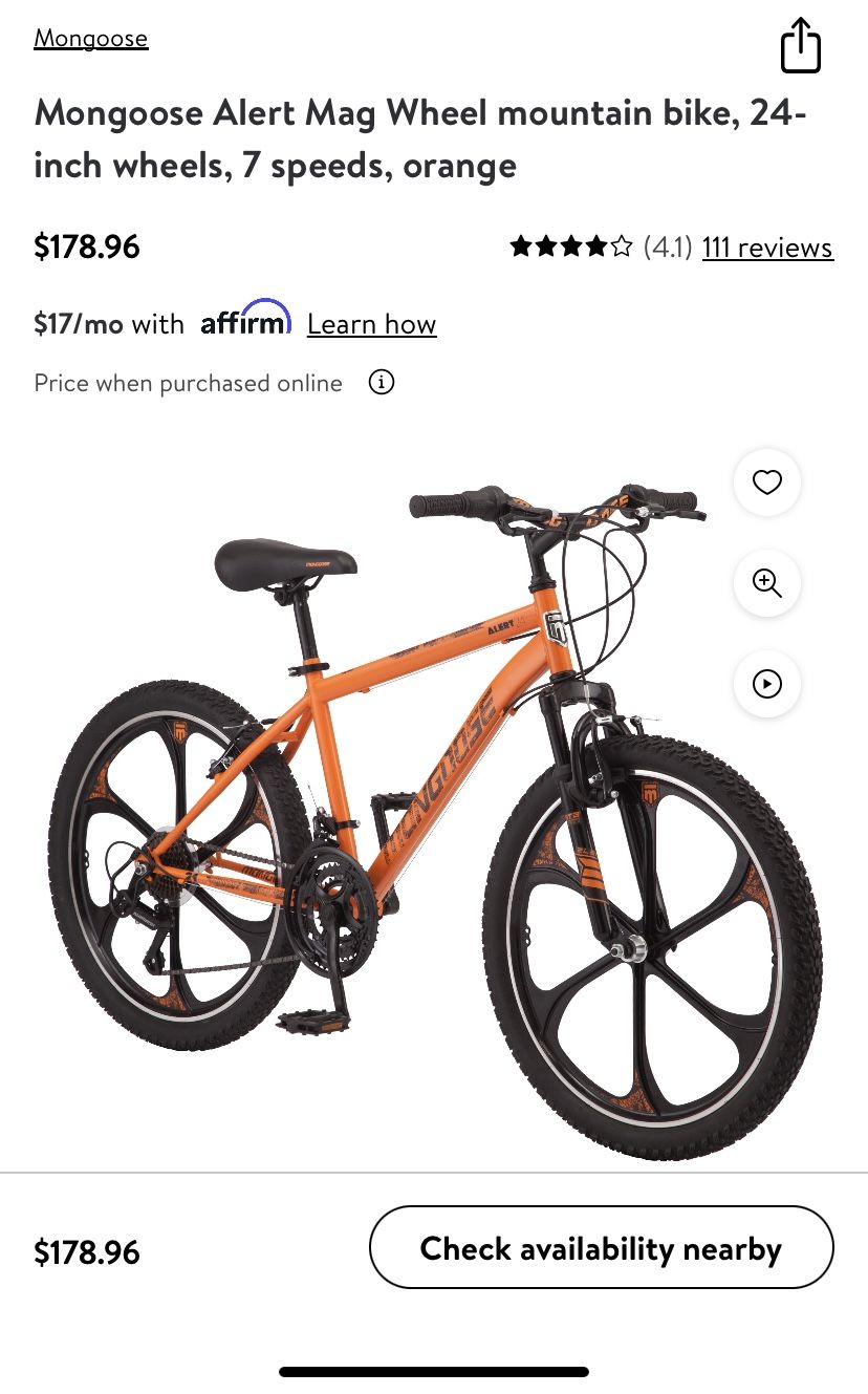 orange mongoose bike mongoose alert mag wheel 24