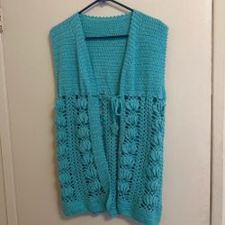Handmade Crochet Vest Cardigan Turquoise