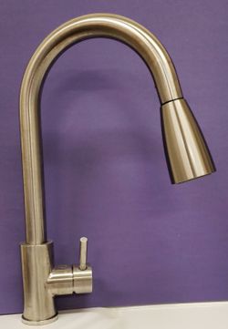 Gooseneck. Modern style stainless steel kitchen faucet.