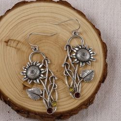 Beautiful Sunflower Design Silver Coated Earrings 