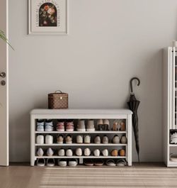 Wooden 3-Tier Shoe Rack Bench With PU Leather Cushion